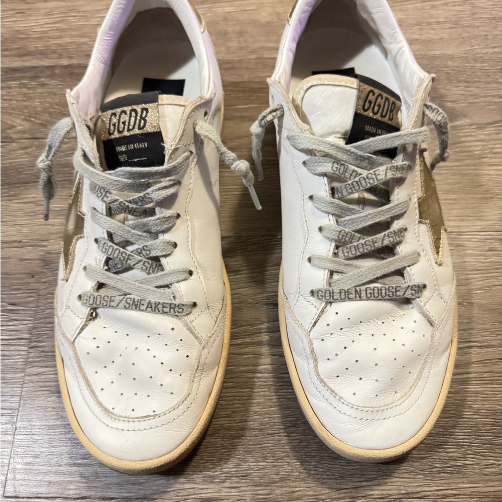 Golden Goose Cream and Gray Sneakers